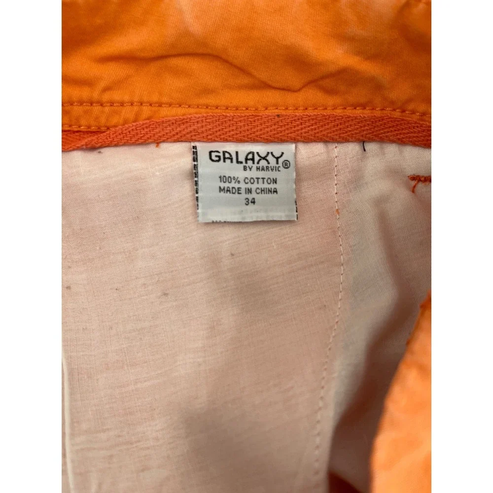 Galaxy by Harvic Mens Orange Flat Front Chino Pants Cotton Straight Leg Size 34